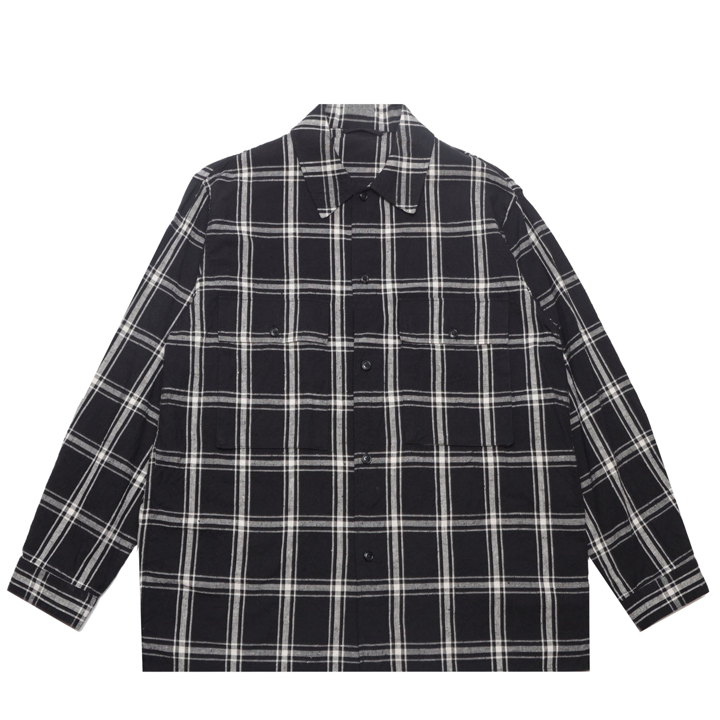 SILK/COTTON NEP PLAID MILITARY SHIRT