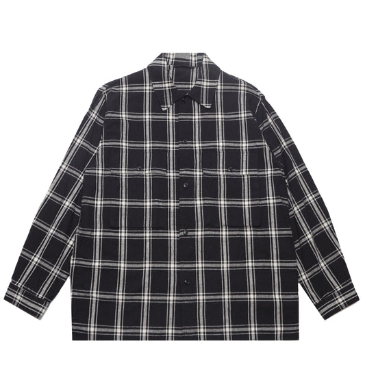 SILK/COTTON NEP PLAID MILITARY SHIRT