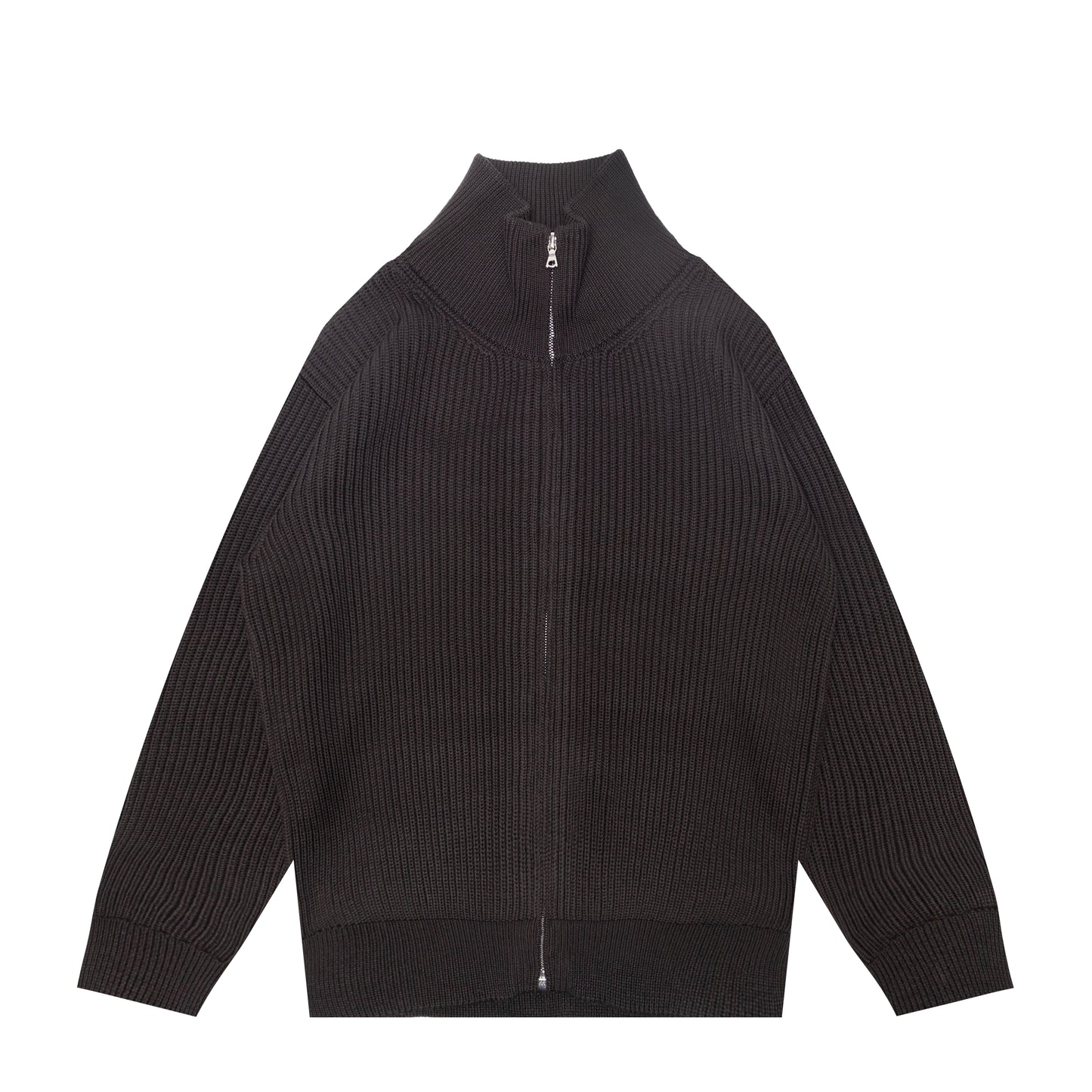 STAND COLLARED DOUBLE RIBBED KNIT